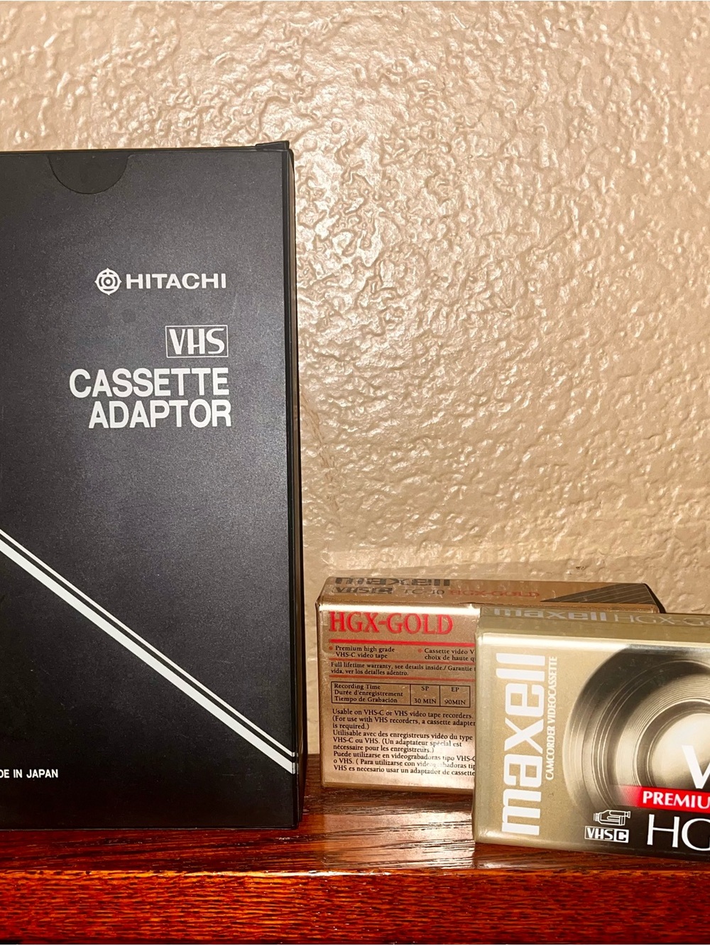 Vintage Hitachi VHS Cassette Adapter Bundle + 2 Sealed Maxell VHS-C TC-30 Tapes